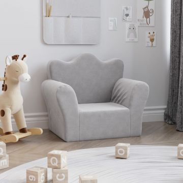 Vaikiška sofa, šviesiai pilkos spalvos, minkštas pliušas