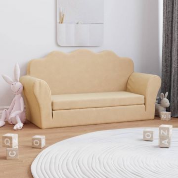  Dvivietė vaikiška sofa-lova, kreminės spalvos, minkštas pliušas