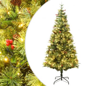  Kalėdų eglutė su LED/kankorėžiais, žalia, 120cm, PVC ir PE