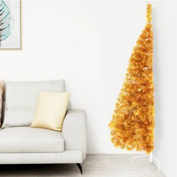  Dirbtinė pusinė Kalėdų eglutė su stovu, auksinė, 120cm, PET