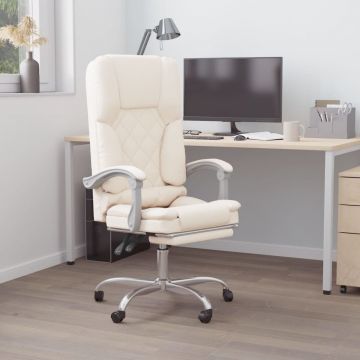  Atlošiama masažinė biuro kėdė, kreminės spalvos, dirbtinė oda