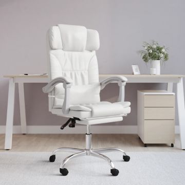  Atlošiama masažinė biuro kėdė, baltos spalvos, dirbtinė oda