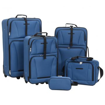  Kelioninių lagaminų komplektas, 5 dalių, mėlynas, audinys