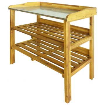  Persodinimo stalas su 2 lentynomis, akacijos mediena su cinku