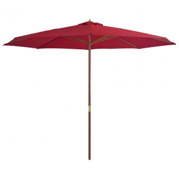  Lauko skėtis su mediniu stulpu, vyšninės spalvos, 350 cm