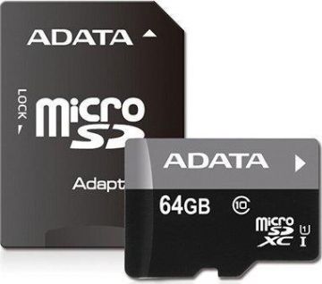 ATMINTIES KORTELĖ MICROSDXC 64GB C10 ADATA PREMIER+ADAPTERIS