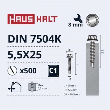 Savisriegiai Haushalt, DIN 7504K, 5,5 x 25 mm, 500 vnt.