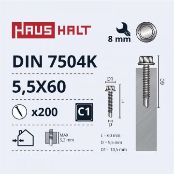 Savisriegiai Haushalt, DIN 7504K, 5,5 x 60 mm, 200 vnt.