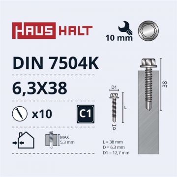 Savisriegiai Haushalt, DIN 7504K, 6,3 x 38 mm, 10 vnt.
