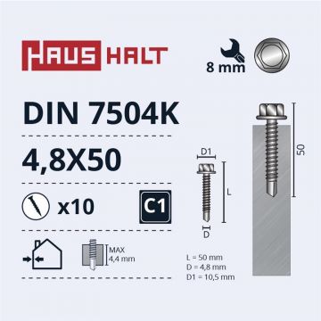 Savisriegiai Haushalt, DIN 7504K, 4,8 x 50 mm, 10 vnt.