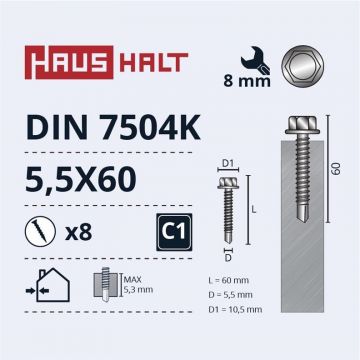 Savisriegiai Haushalt, DIN 7504K, 5,5 x 60 mm, 8 vnt.