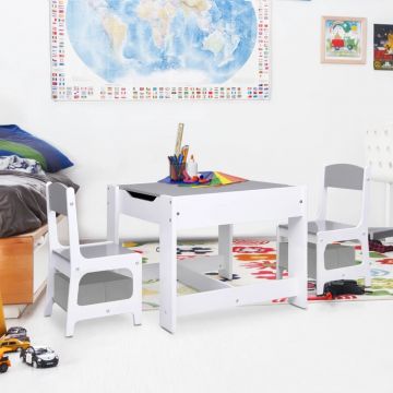  Vaikiškas stalas su 2 kėdėmis, baltos spalvos, MDF