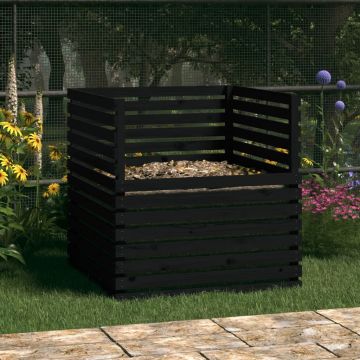  Komposto dėžė, juoda, 100x100x102cm, pušies medienos masyvas