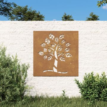  Sodo sienos dekoracija, 55x55cm, corten plienas, medžio dizaino