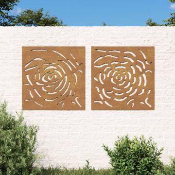  Sodo sienos dekoracija, 2 dalių, 55x55cm, corten plienas, rožė