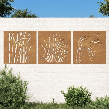  Sodo sienos dekoracija, 3 dalių, 55x55cm, corten plienas