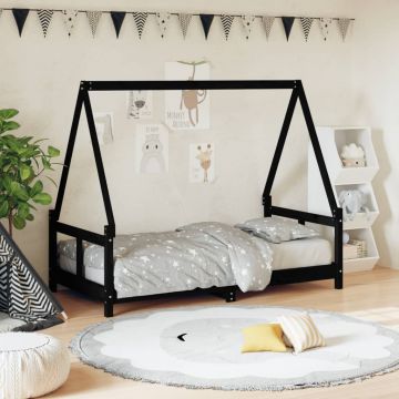  Vaikiškos lovos rėmas, juodas, 80x160cm, pušies masyvas