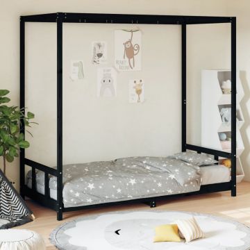  Vaikiškos lovos rėmas, juodas, 90x200cm, pušies masyvas