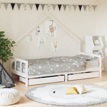  Vaikiškos lovos rėmas su stalčiais, baltas, 90x200cm, pušis