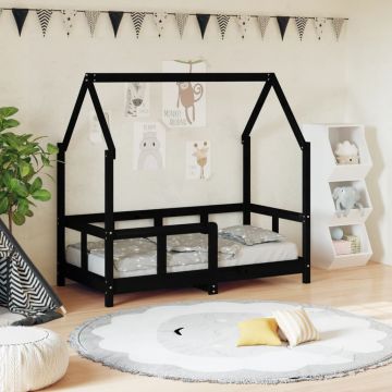  Vaikiškos lovos rėmas, juodas, 70x140cm, pušies masyvas