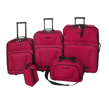  5 dalių kelioninių lagaminų komplektas, raudonas