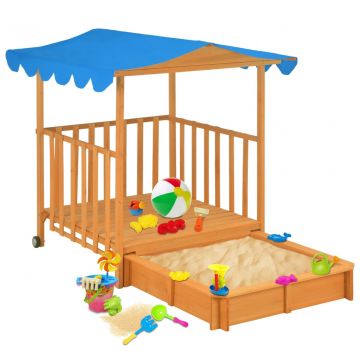  Vaikų žaidimų namelis su smėlio dėže, mėlynas, tuopos mediena
