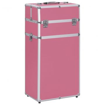  Kosmetikos lagaminas su ratukais, rožinės spalvos, aliuminis